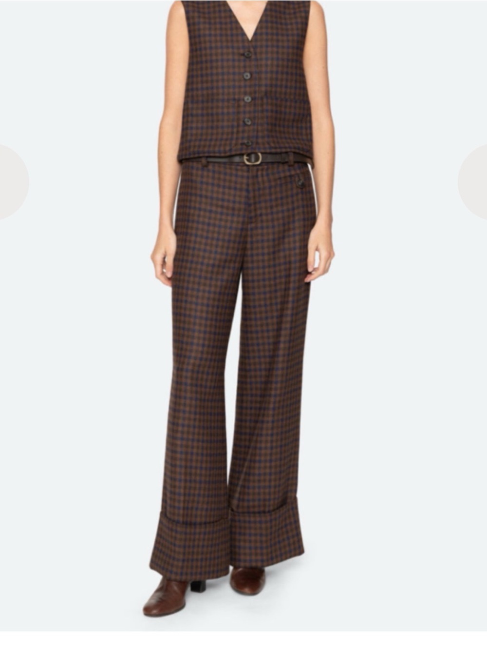 Checked Wide-Leg Trousers in Brown
